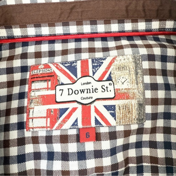 7 Downie St Plaid Brown Checkered Button Shirt - Picture 4 of 15